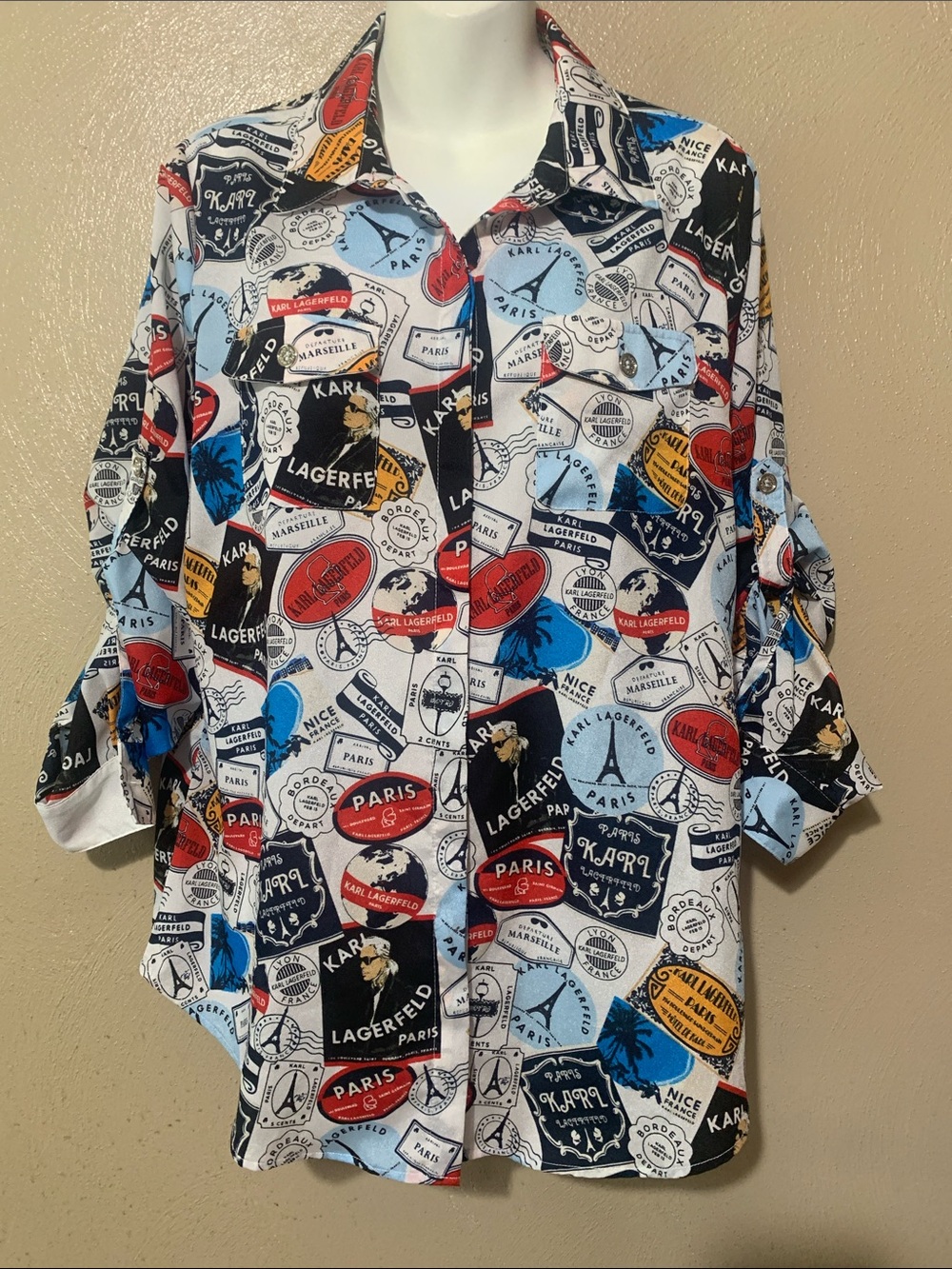 Karl Lagerfeld size M Black and White Label Shirt / Button Blouse